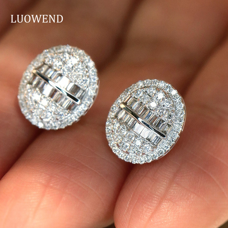 Diamond Stud Earrings - LUOWEND 100% 18K 화이트 골드 귀걸이