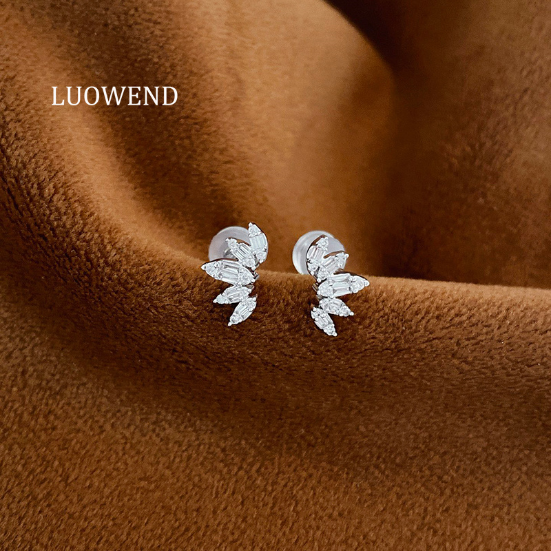 Diamond Stud Earrings - LUOWEND 100% 18K 화이트 골드 귀걸이