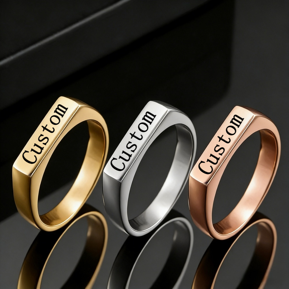 Statement Cocktail Ring - 맞춤 각인 이름 사진 반지 스테인리스