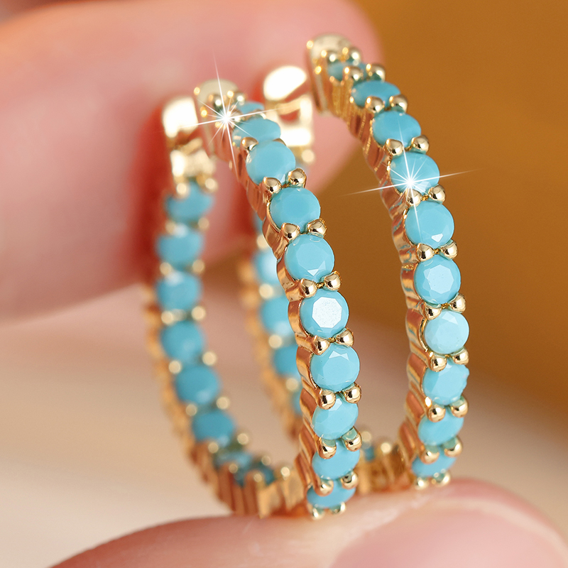 Turquoise Stone Ring - 에스닉 인레이드 모조 터키석 후프 여성용