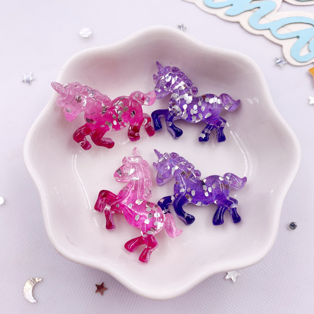 Paradise Jewelry & Watches Llc Photos - 6PCS 다채로운 수지 반짝이 3D 유니콘