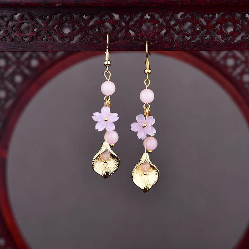 Luxury Gifts Jewelry & Watches Namfleg Mostar - 핑크 천연 옥 꽃 귀걸이 여성을위한