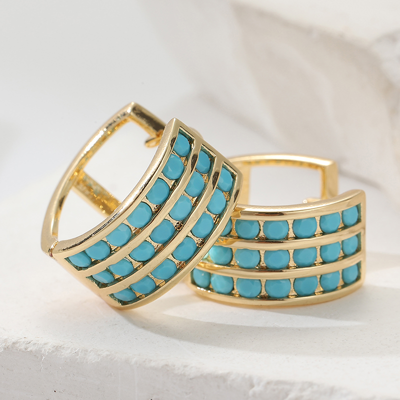 Turquoise Stone Ring - 인레이 스퀘어 모조 블루 터키석 후프