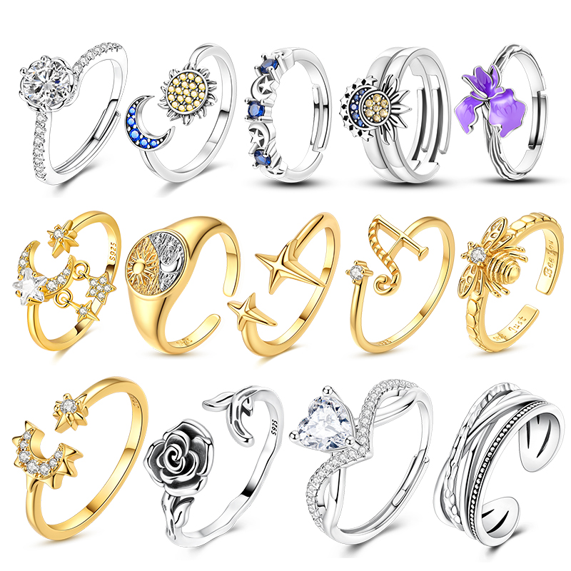 Statement Cocktail Ring - 925 실버 태양과 달 평균 사이즈