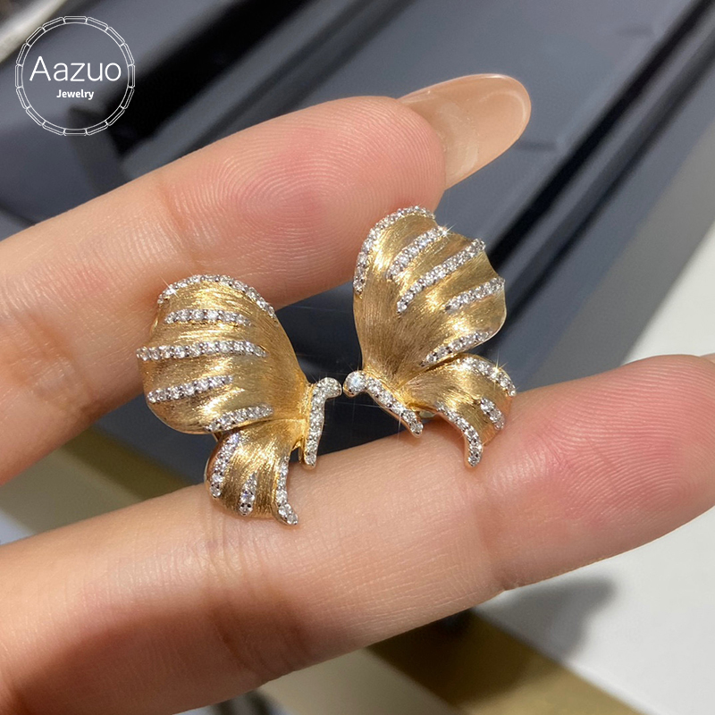 Diamond Stud Earrings - Aazuo 패션 주얼리 18K 옐로우 골드