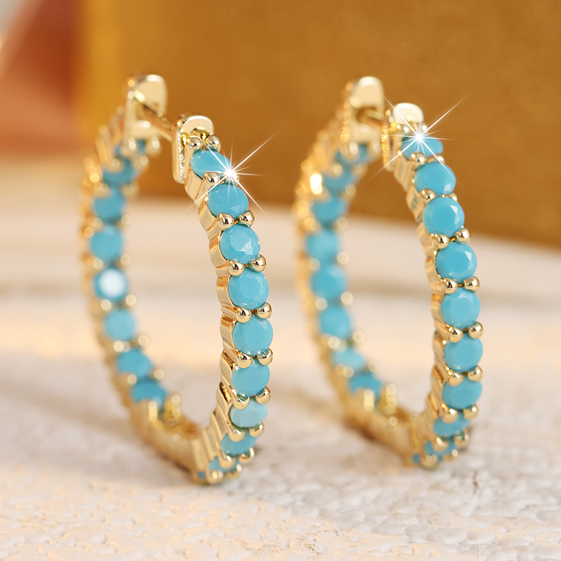 에스닉 인레이드 모조 터키석 후프 여성용 귀걸이 트렌디 - Turquoise Stone Ring 리뷰 및 가격