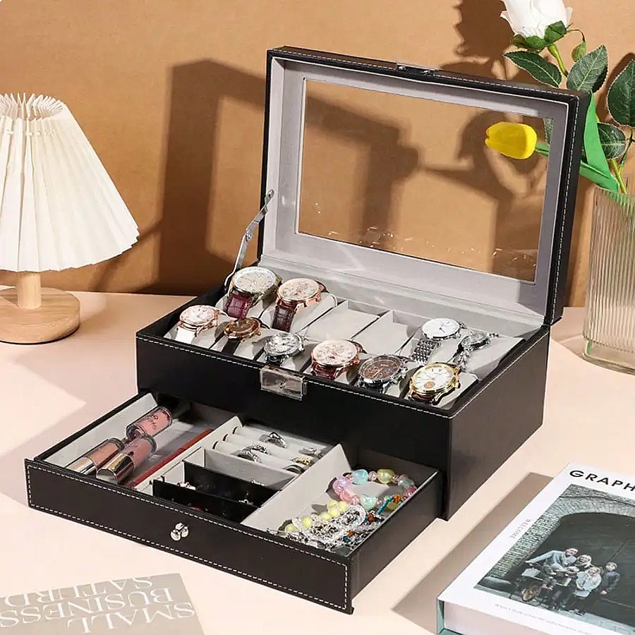 12슬롯 시계 보관함(서랍 포함), 고급 가죽 시계 보 - Jewelry Watches Box 리뷰 및 가격