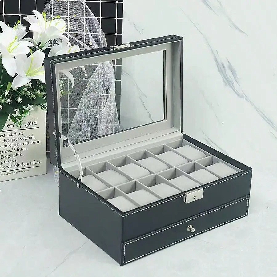 12슬롯 시계 보관함(서랍 포함), 고급 가죽 시계 보 - Jewelry Watches Box 리뷰 및 가격