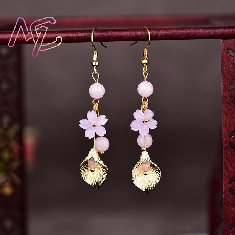 핑크 천연 옥 꽃 귀걸이 여성을위한 빈티지 선물 부적  - Luxury Gifts Jewelry & Watches Namfleg Mostar 리뷰 및 가격