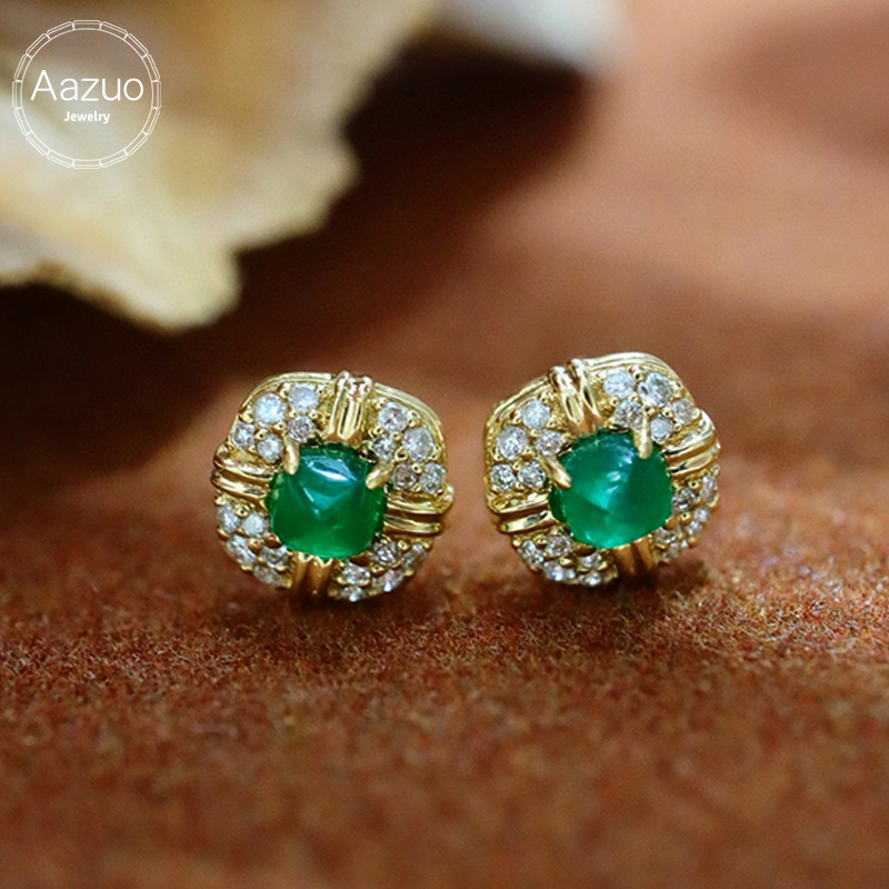 Aazuo 고급 주얼리 18K 옐로우 골드 천연 에메랄 - Diamond Stud Earrings 리뷰 및 가격