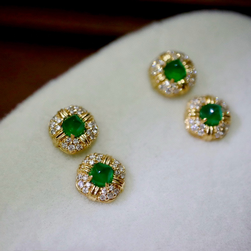 Aazuo 고급 주얼리 18K 옐로우 골드 천연 에메랄 - Diamond Stud Earrings 리뷰 및 가격