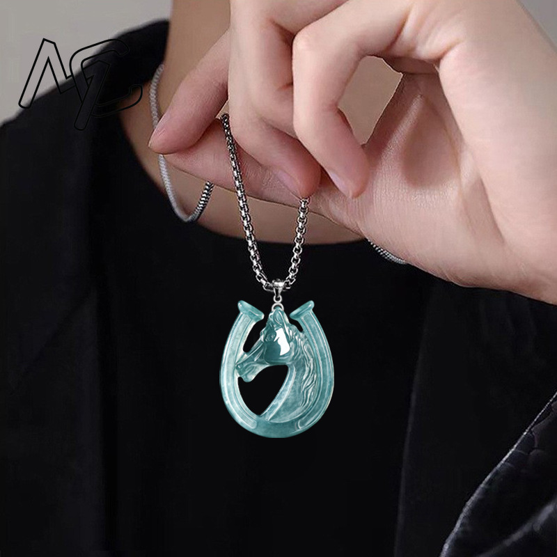 S925 실버 천연 블루 워터 제이드 말굽 펜던트 목걸 - Jewelry & Watches Sp Z Oo Janów Lubelski 리뷰 및 가격