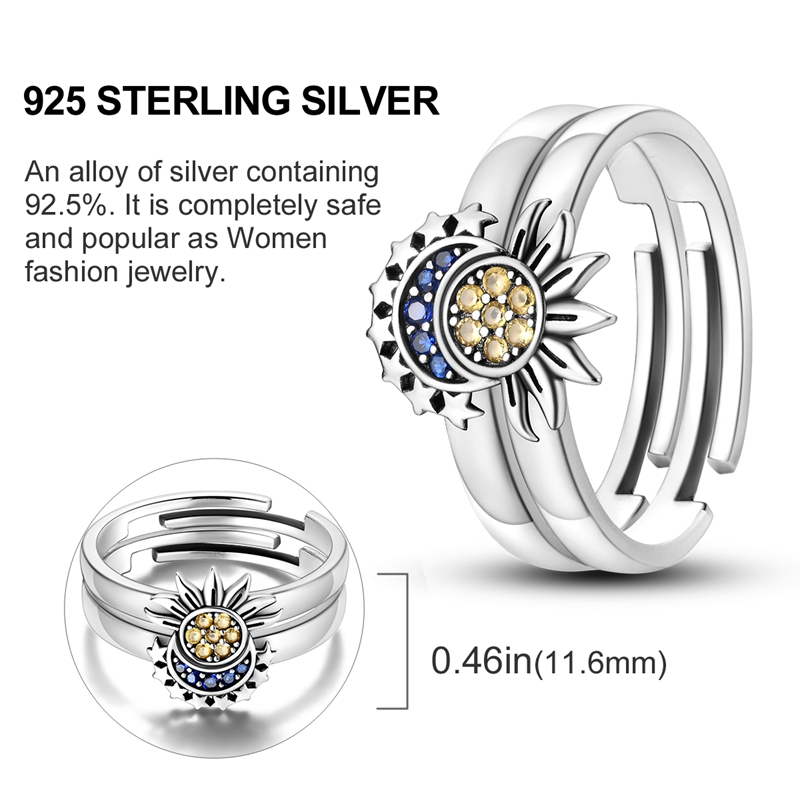 925 실버 태양과 달 평균 사이즈 오픈 링 지르콘 산 - Statement Cocktail Ring 리뷰 및 가격