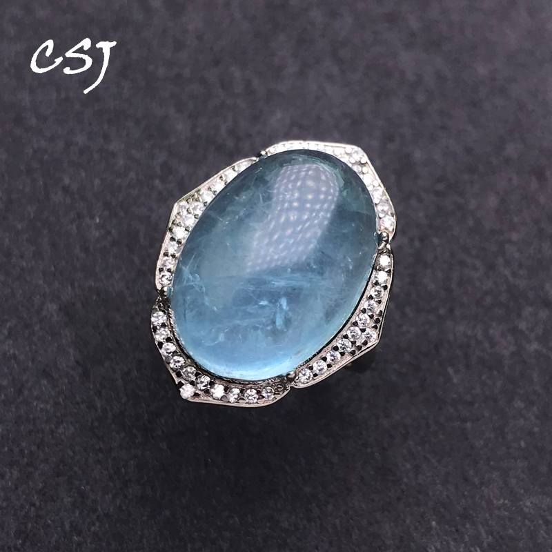 CSJ 빅 스톤 천연 아쿠아 마린 반지 스털링 925  - Turquoise Stone Ring 리뷰 및 가격