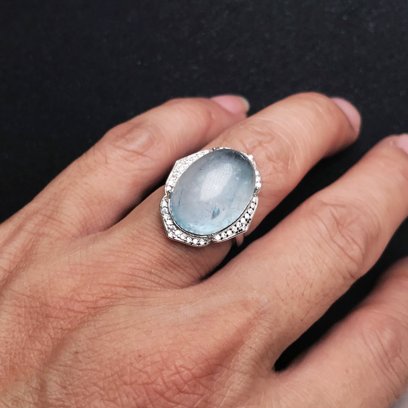 CSJ 빅 스톤 천연 아쿠아 마린 반지 스털링 925  - Turquoise Stone Ring 리뷰 및 가격
